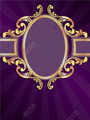 金框的紫色背景矢量02