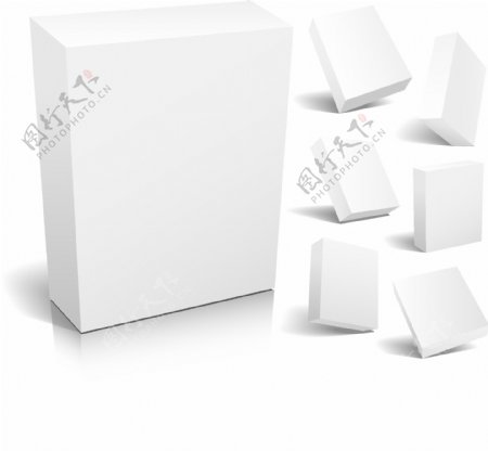 的三维盒空白模板矢量素材不同角度