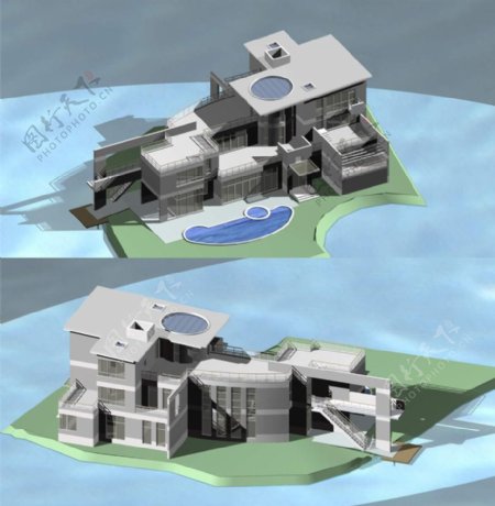 现代风格造型复杂的别墅模型图片