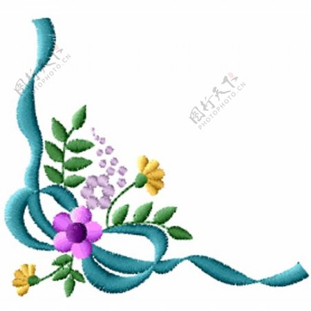 绣花植物花卉花朵彩带免费素材