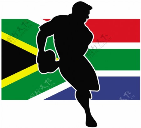 橄榄球的跑步运动员南非国旗