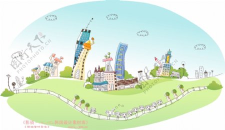 城市风景卡通城市漫画手绘HanMaker韩国设计素材库