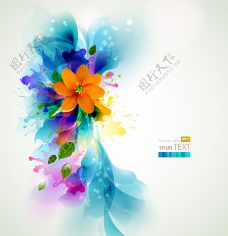 蓝色风格的水彩花卉背景矢量01