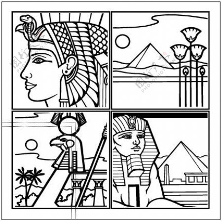埃及的画线4格矢量素材