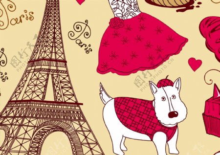 巴黎红色小狗红色小汽车面包