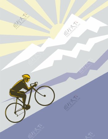 骑自行车的人骑着自行车上山