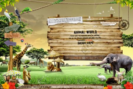 野生动物园指示牌广告牌PSD