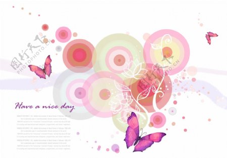 粉色圆圈和蝴蝶