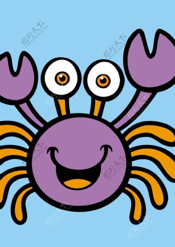 卡通螃蟹可爱紫色螃
