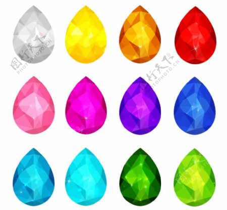 12款彩色水滴钻石矢量素材