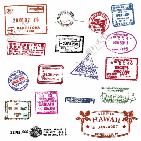 护照邮票密封矢量素材01矢量素材