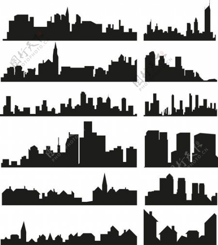 城市建筑设计创意剪影矢量