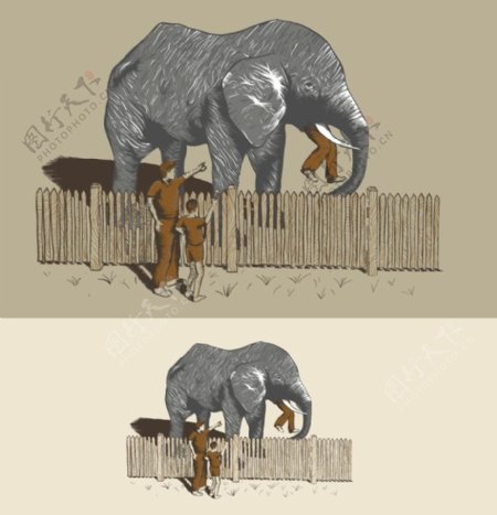 位图插画动物大象人物免费素材