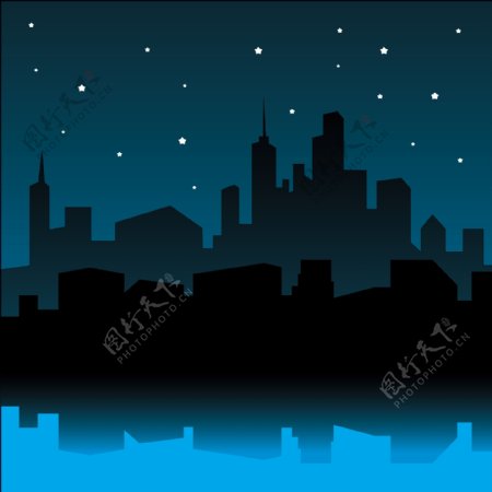 城市天际线的夜景背景矢量