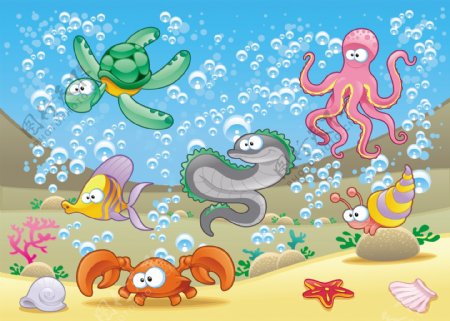 卡通矢量background001海洋动物