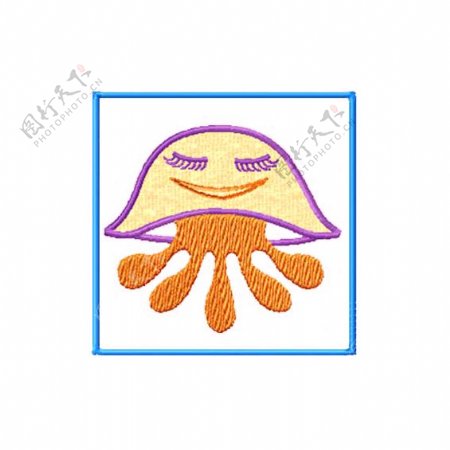 绣花卡通形象拟人化海洋动物水母免费素材