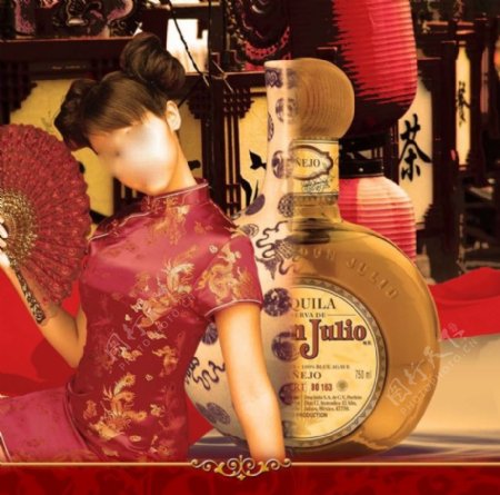 中国风海报设计洋酒旗袍女人