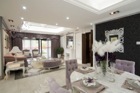 黑白紫色客厅