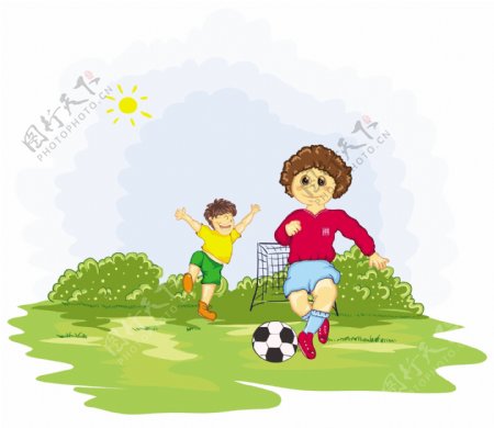 孩子们玩足球矢量插画
