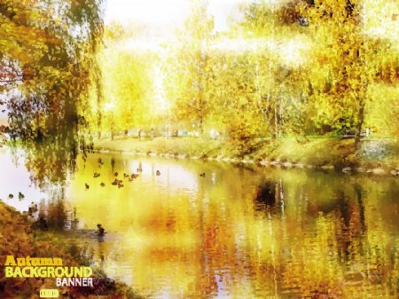 金色秋季湖水风景