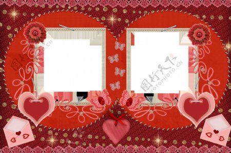 花框相框素材相框素材花纹花边红色相框摄影模板PNG