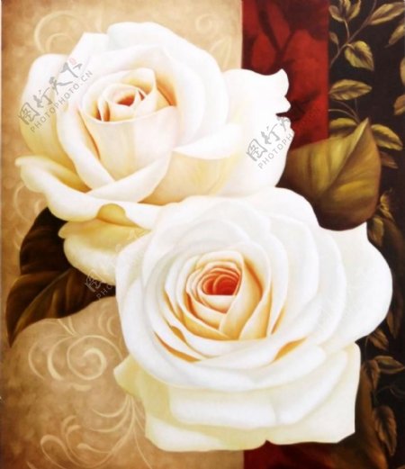 油画白玫瑰图片