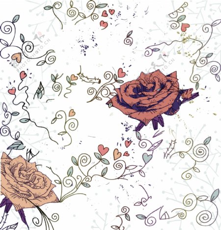 潮流插画矢量素材玫瑰底纹图片