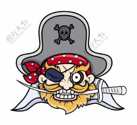 海盗船长纹身吉祥物卡通插画矢量