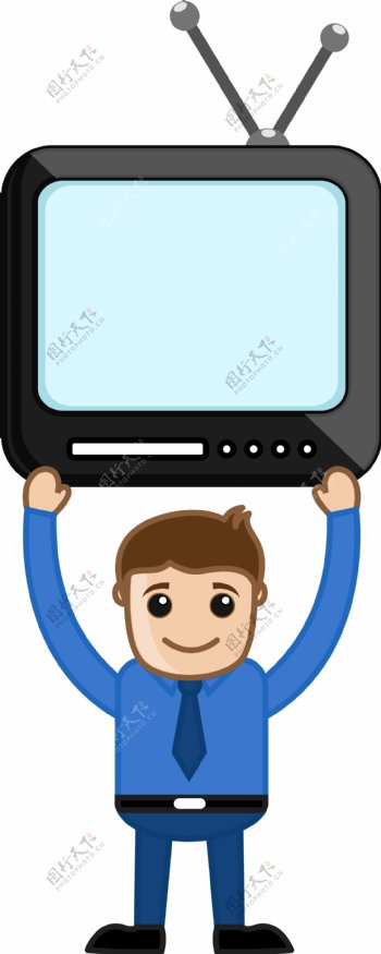 男人抱着肩膀上方一个电视台的矢量插图
