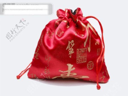 中国风传统图片红绸钱包金线字筝春喜字