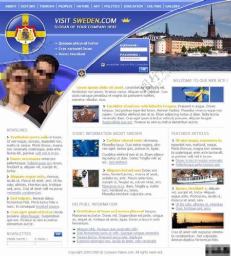 蓝色瑞典旅游介绍网站模板