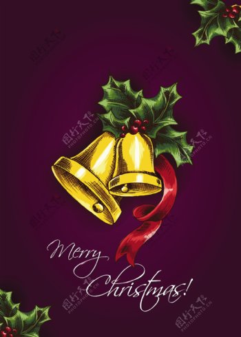 圣诞节插画矢量铃铛和冬青浆果