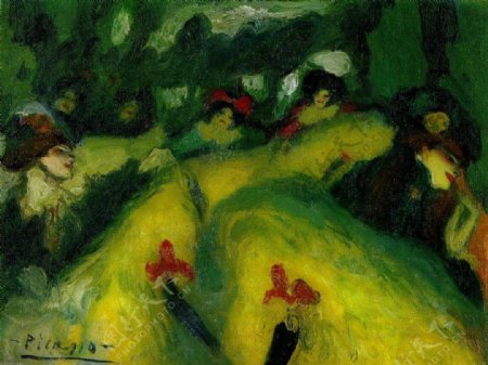 1900Frenchcancan西班牙画家巴勃罗毕加索抽象油画人物人体油画装饰画