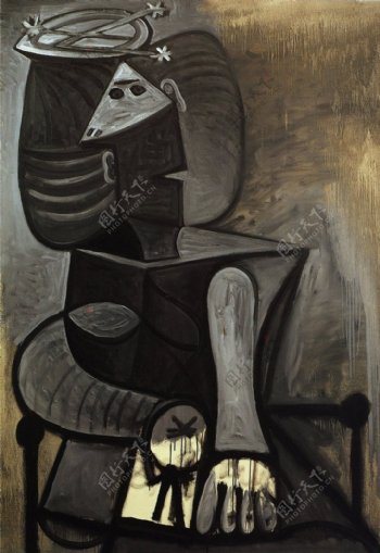 1945Femmeassiseauchapeauplat西班牙画家巴勃罗毕加索抽象油画人物人体油画装饰画
