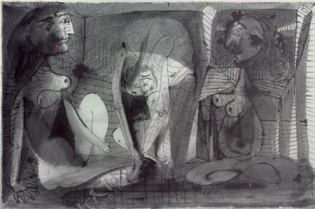 1938Troisfemmes西班牙画家巴勃罗毕加索抽象油画人物人体油画装饰画