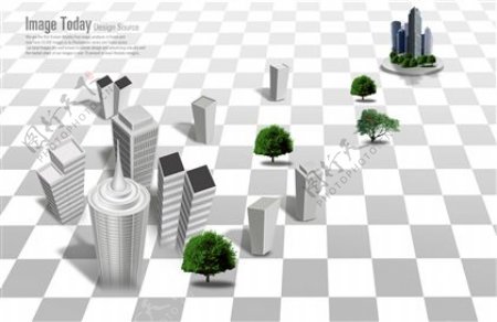 高清棋盘未来城市创意素材