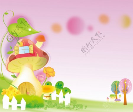 蘑菇粉色卡通移门图片