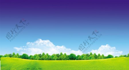高清晰度蓝天白云草地树木大图图片