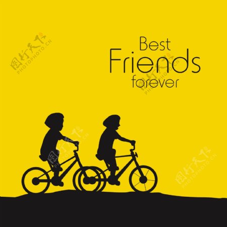 情人节快乐的概念剪影的男孩骑自行车上的黄色和黑色的背景