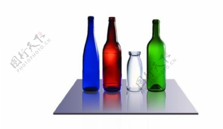 各种颜色的逼真玻璃瓶