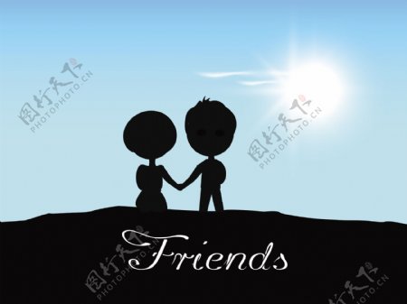 快乐友谊日背景与朋友握手剪影