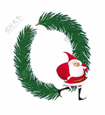圣诞装饰杉树的ABC字母O矢量有趣的圣诞老人