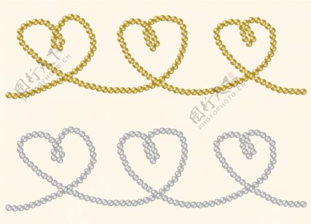 字符串的稀有金和银的矢量格式在心脏形状的珍珠