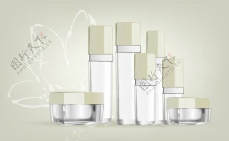 一个系列白色化妆品瓶子矢量效果图