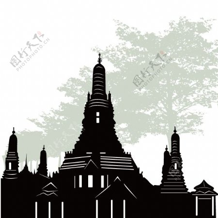 印花矢量图建筑古堡色彩黑白色免费素材