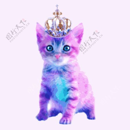 印花矢量图动物图案猫皇冠女童免费素材