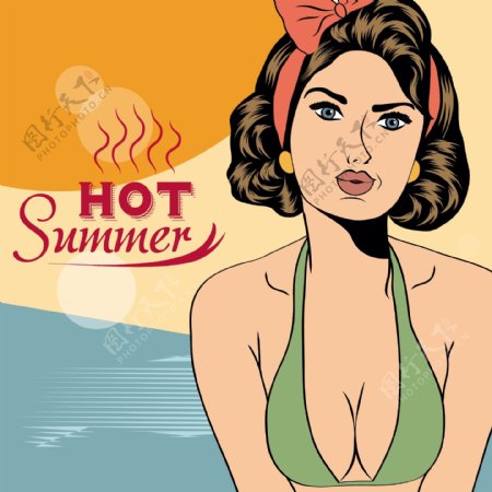 炎热的夏天性感的女人矢量背景01