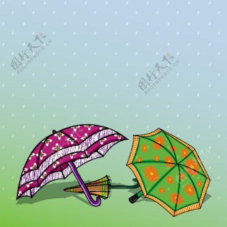 摘要背景与雨季五颜六色的雨伞