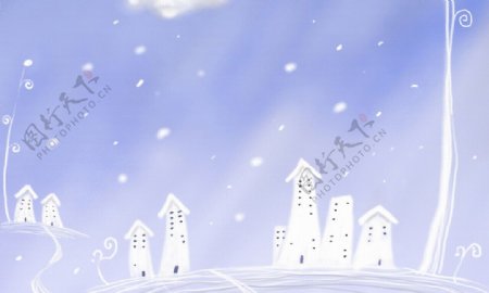 蓝色背景雪天插画