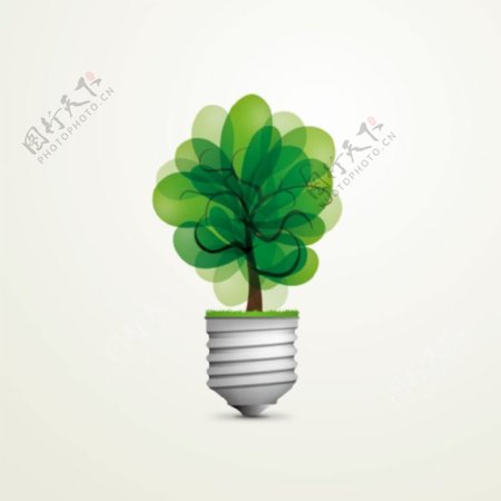 创意绿树灯泡矢量素材